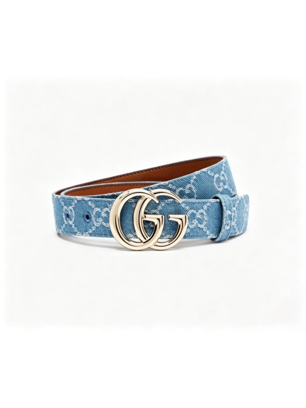 Gucci Women's GG Jacquard W30mm Denim Belt Deep Blue 95cm 625839